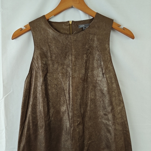 $1000 Vince Metallic Paper Leather Suede Mini Sleeveless Dress Bronze Brown Size - Picture 9 of 16